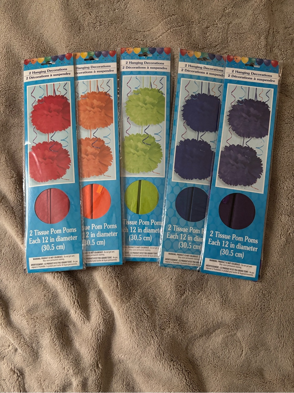Tissue Pom Pom Party Decorations - Red, Orange, Lime, Navy & Purple